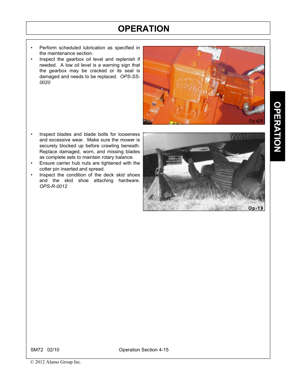 Operation, Opera t ion | Alamo RHINO SM72 User Manual | Page 107 / 136