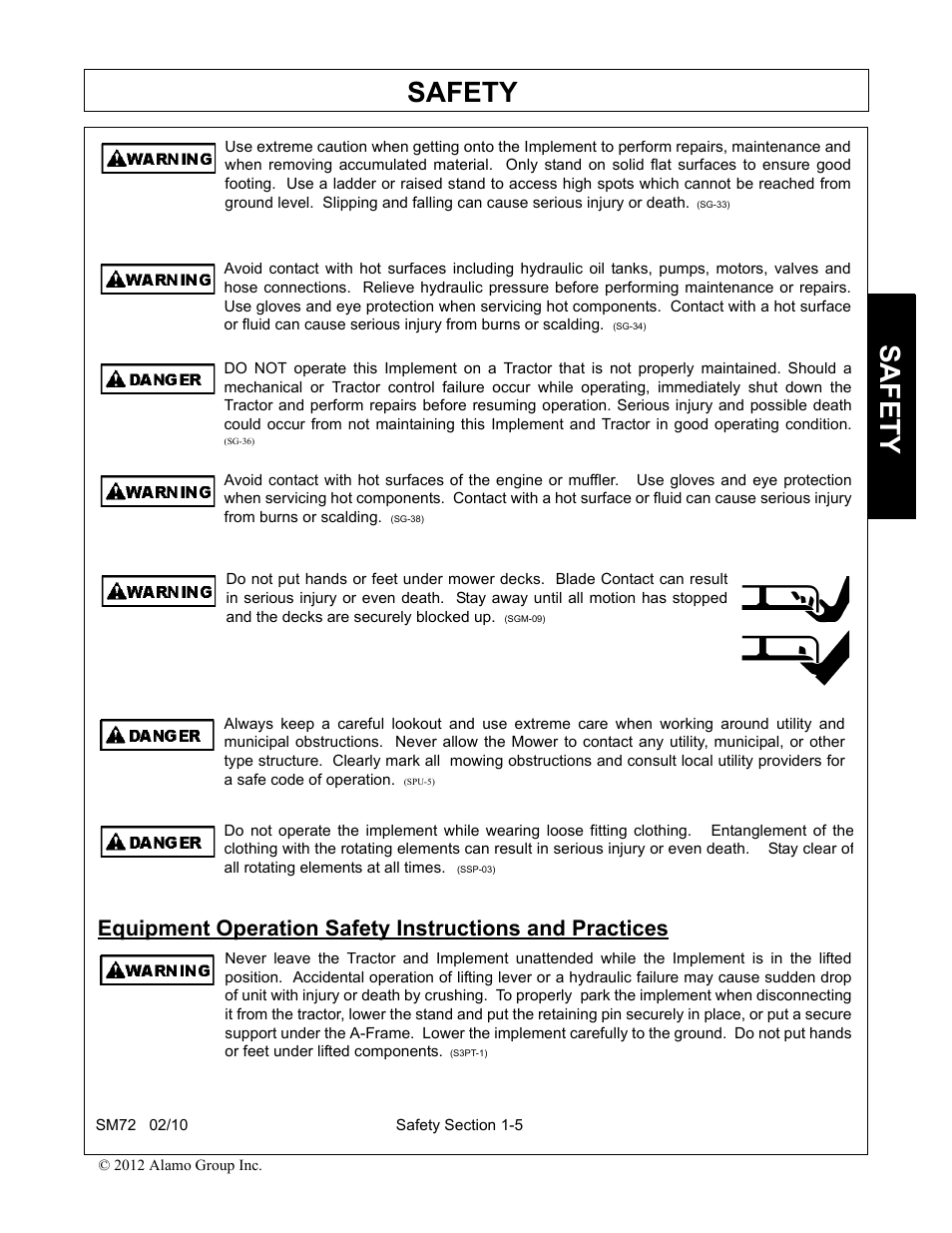 Safety | Alamo RHINO SM72 User Manual | Page 11 / 136