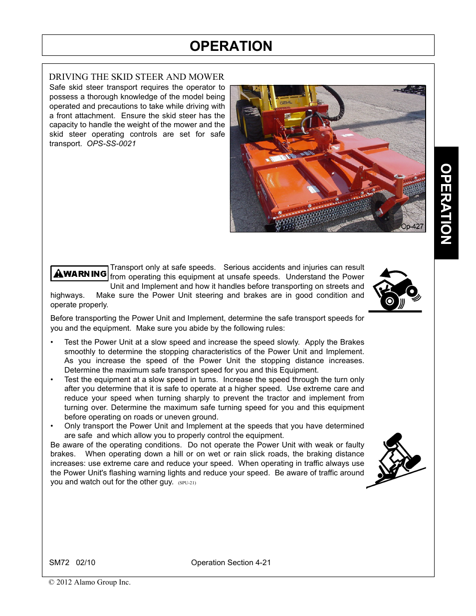 Operation, Opera t ion | Alamo RHINO SM72 User Manual | Page 113 / 136