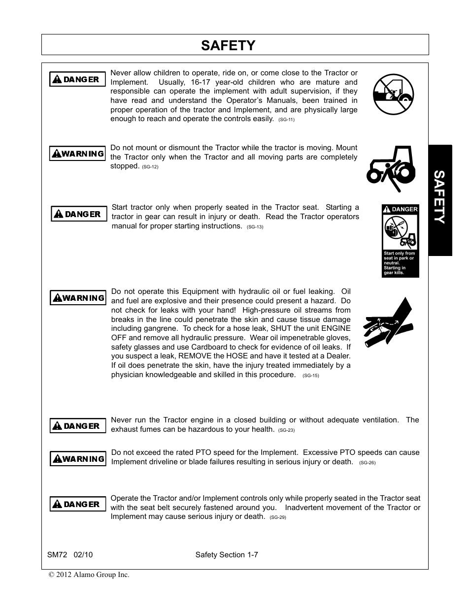 Safety | Alamo RHINO SM72 User Manual | Page 13 / 136
