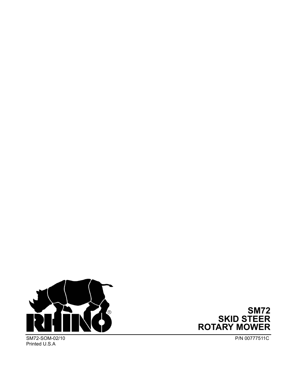 Sm72, Skid steer, Rotary mower | Sm72 skid steer rotary mower | Alamo RHINO SM72 User Manual | Page 136 / 136