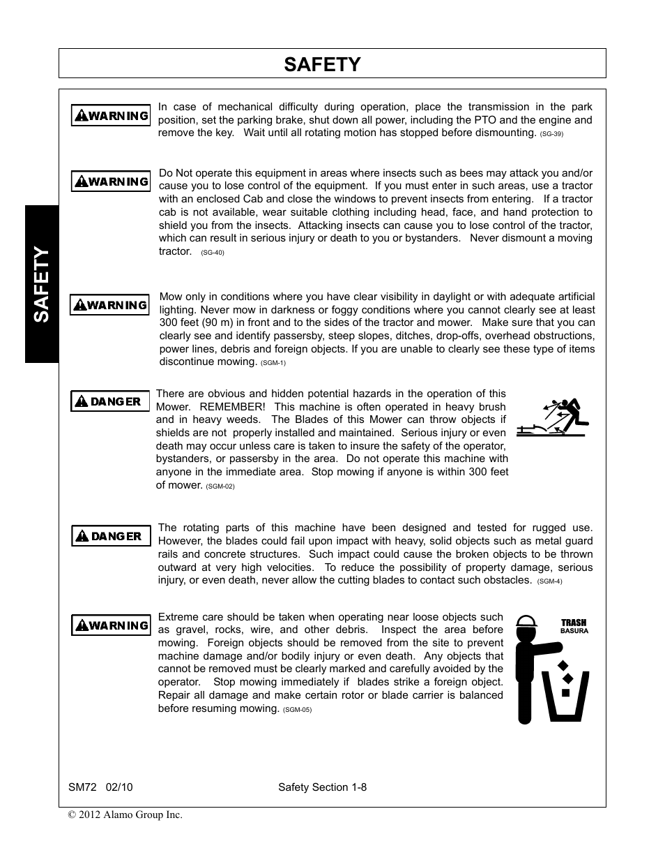 Safety | Alamo RHINO SM72 User Manual | Page 14 / 136