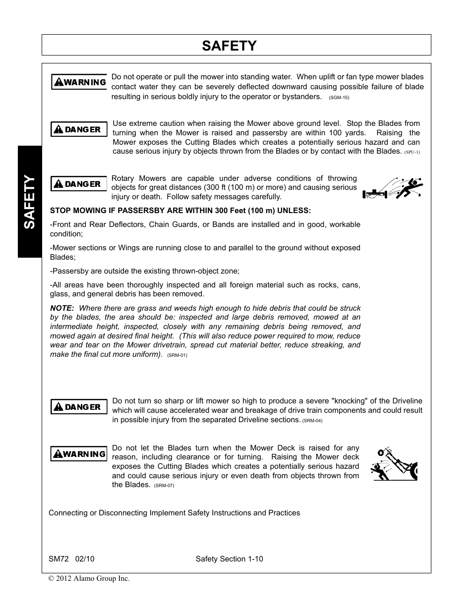 Safety | Alamo RHINO SM72 User Manual | Page 16 / 136