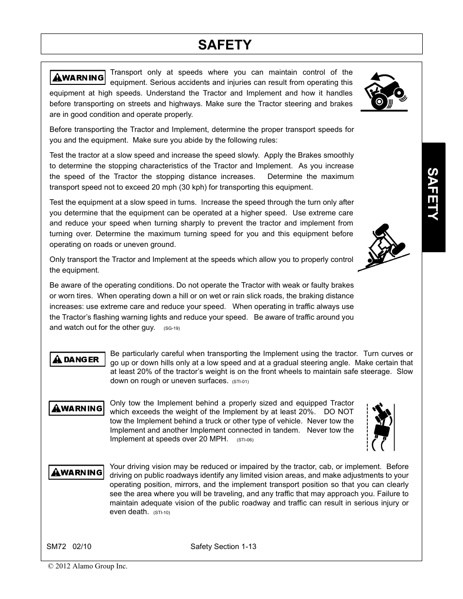 Safety | Alamo RHINO SM72 User Manual | Page 19 / 136