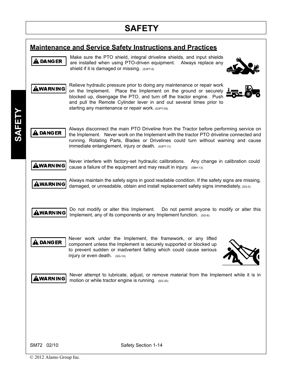 Safety | Alamo RHINO SM72 User Manual | Page 20 / 136