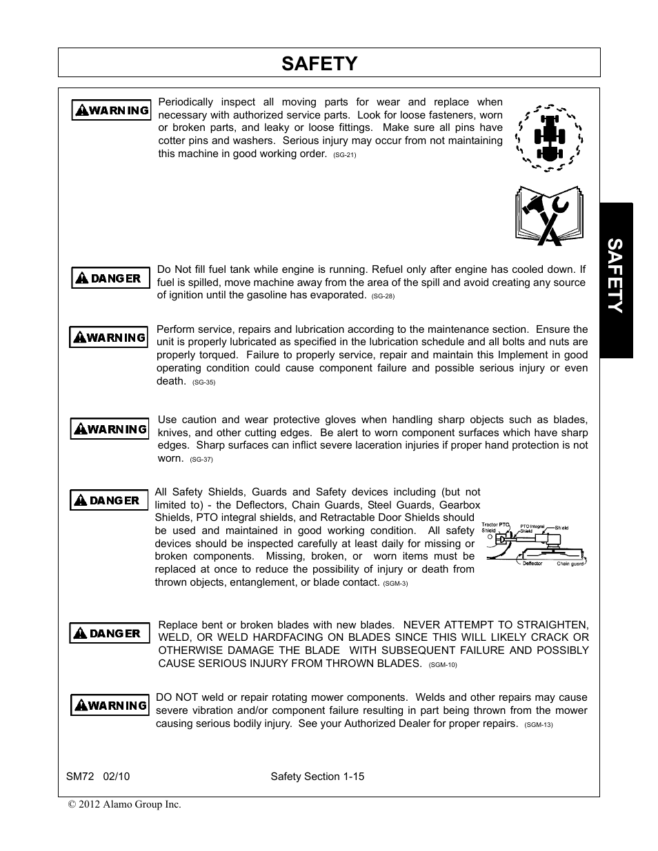 Safety | Alamo RHINO SM72 User Manual | Page 21 / 136