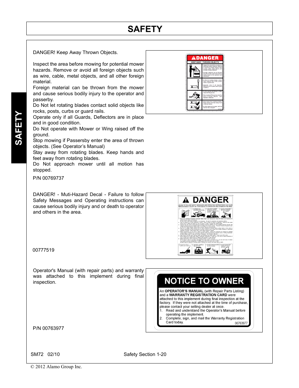 Safety | Alamo RHINO SM72 User Manual | Page 26 / 136