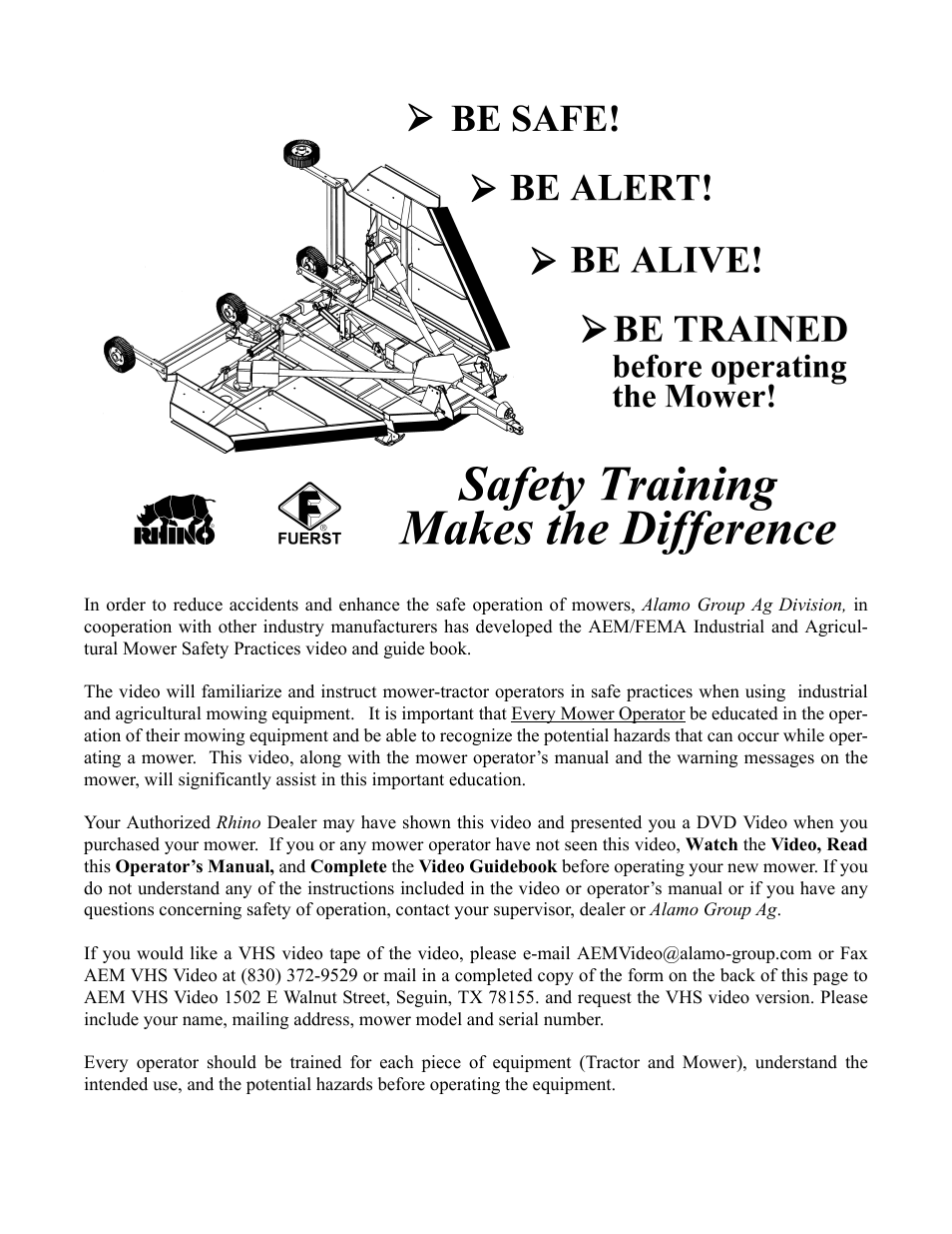 Alamo RHINO SM72 User Manual | Page 3 / 136