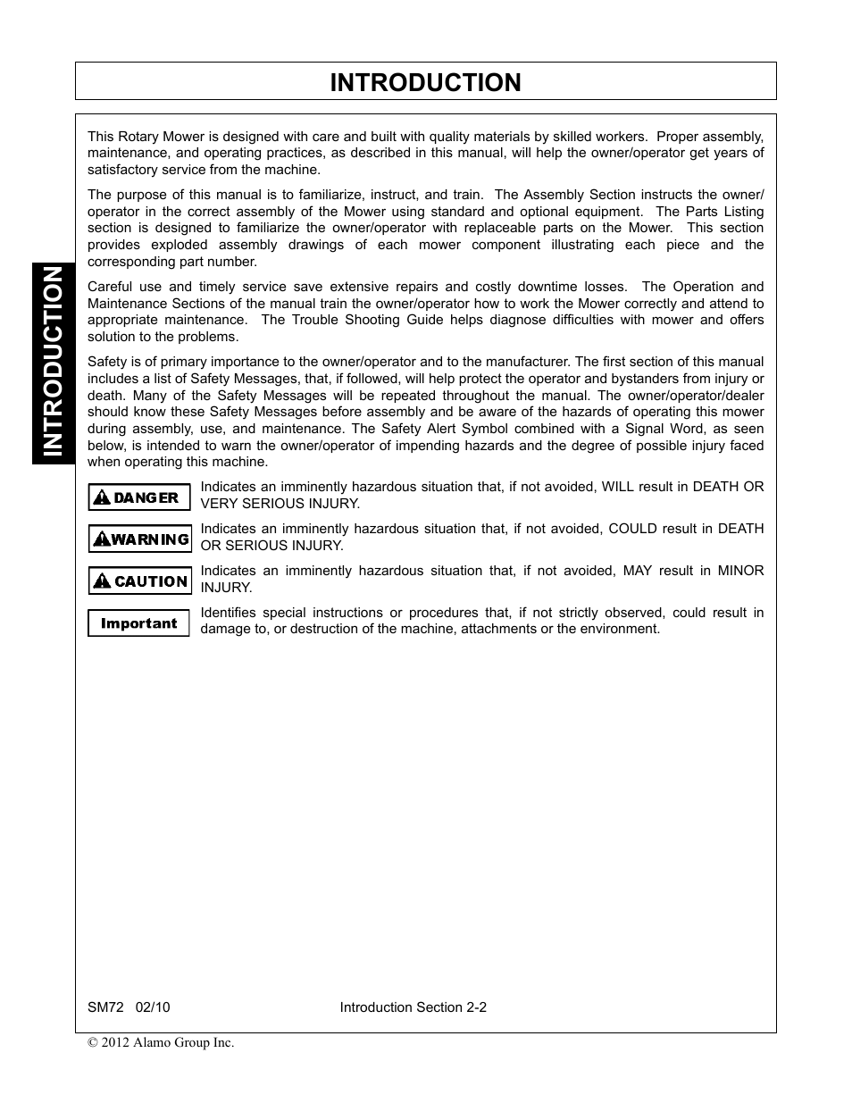 Introduction | Alamo RHINO SM72 User Manual | Page 84 / 136