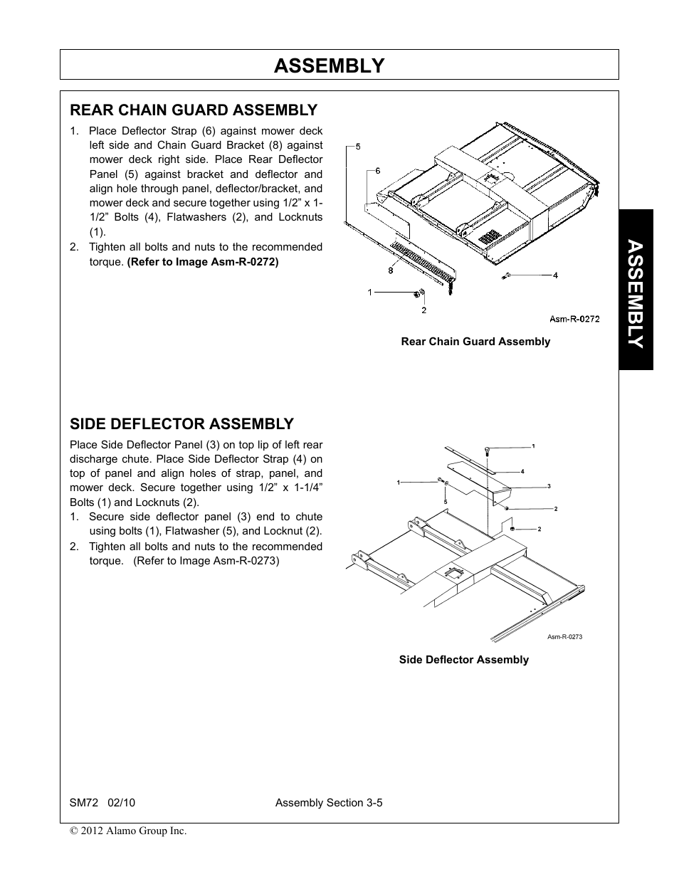 Rear chain guard assembly, Side deflector assembly, Assembly | Assembl y | Alamo RHINO SM72 User Manual | Page 91 / 136