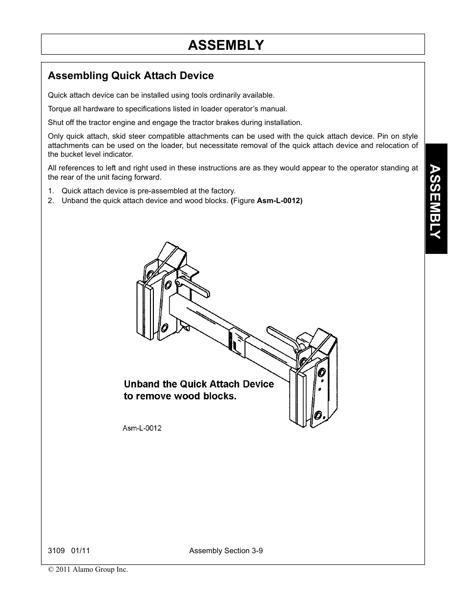 Assembling quick attach device, Assembling quick attach device -9, Assembly | Assembl y | Alamo 3109 User Manual | Page 43 / 104