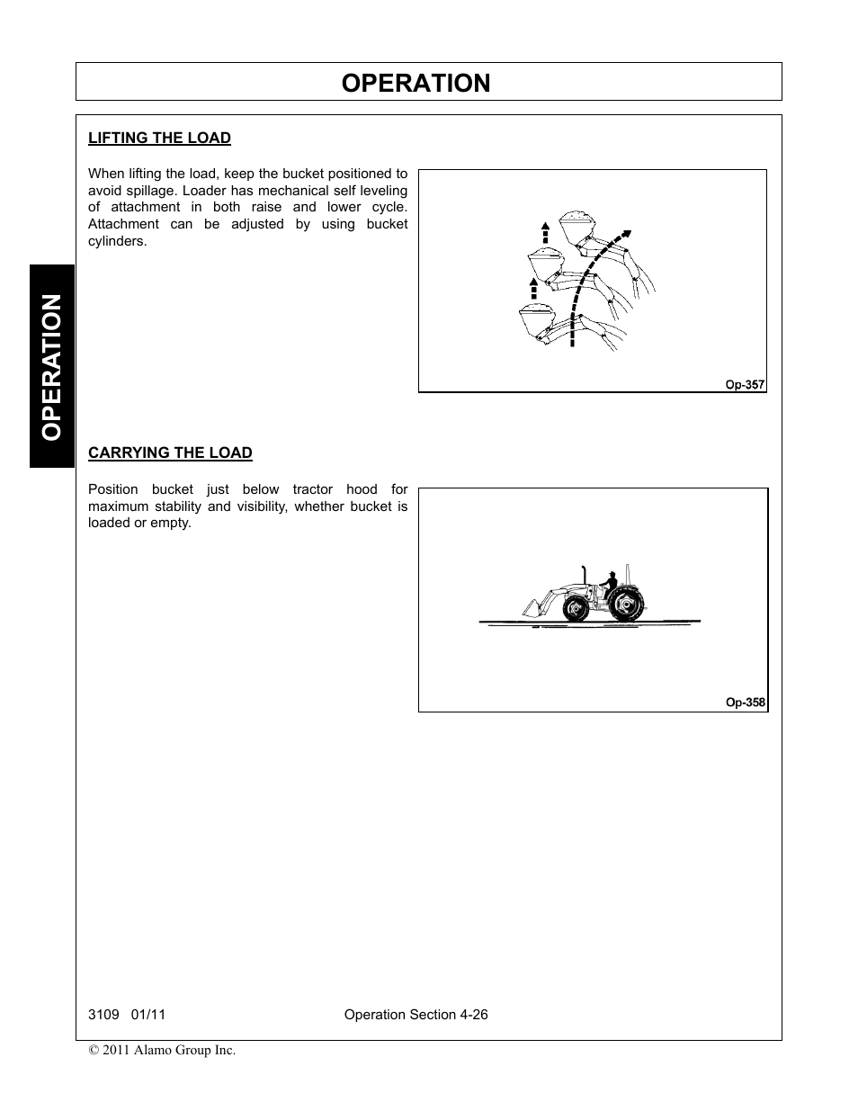 Lifting the load, Carrying the load, Operation | Opera t ion | Alamo 3109 User Manual | Page 72 / 104