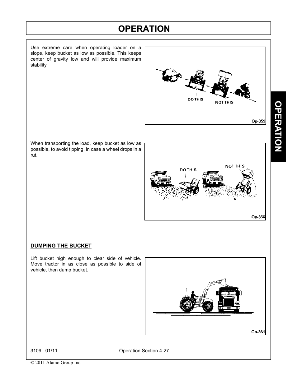 Dumping the bucket, Operation, Opera t ion | Alamo 3109 User Manual | Page 73 / 104