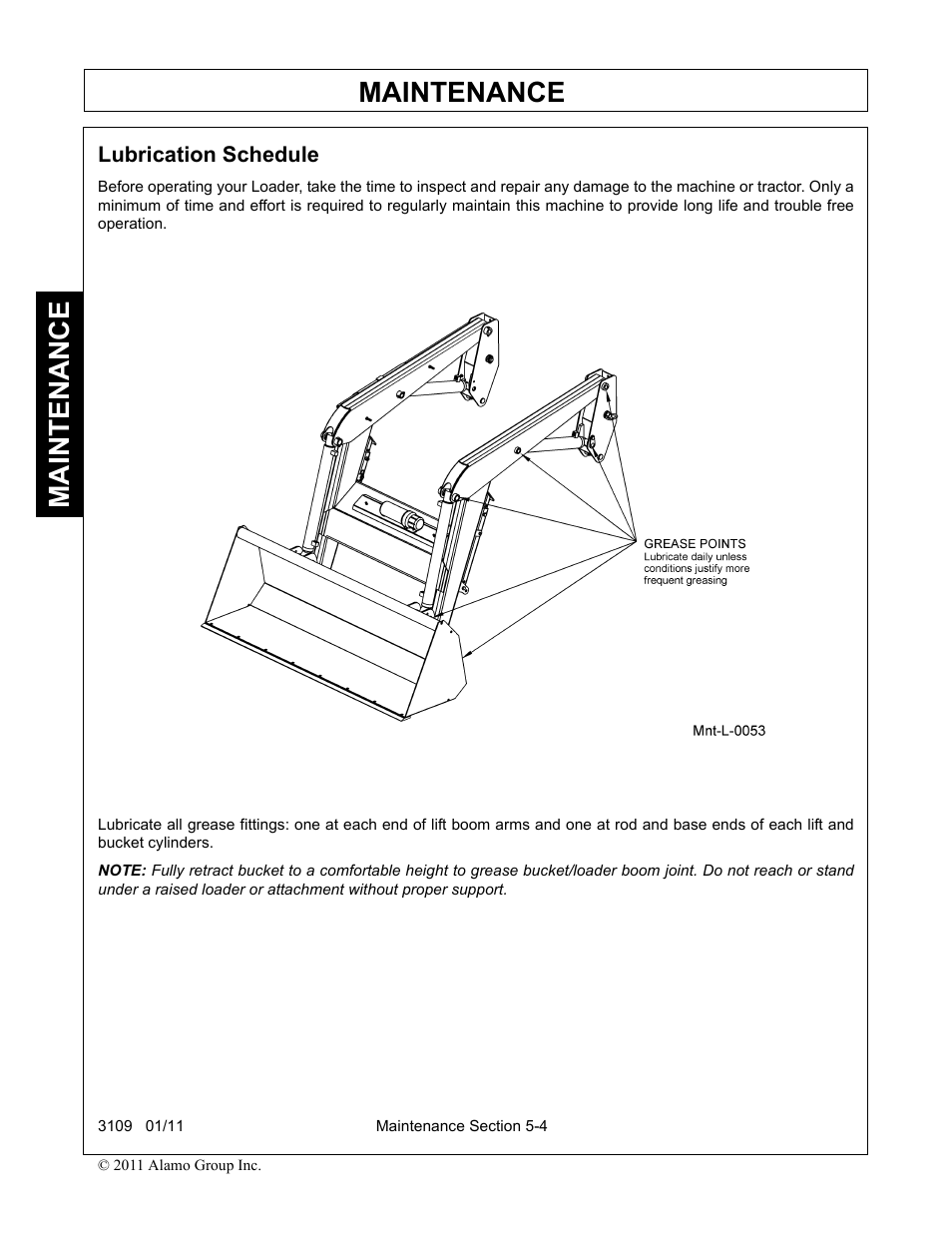 Lubrication schedule, Lubrication schedule -4, Maintenance | Alamo 3109 User Manual | Page 94 / 104