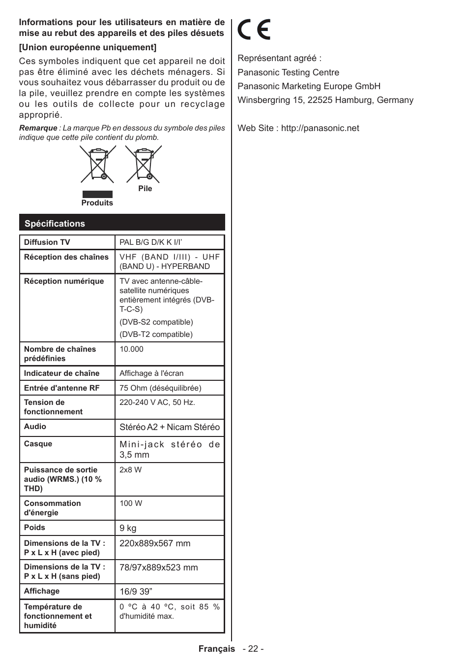 Panasonic TX39AW304 User Manual | Page 23 / 89