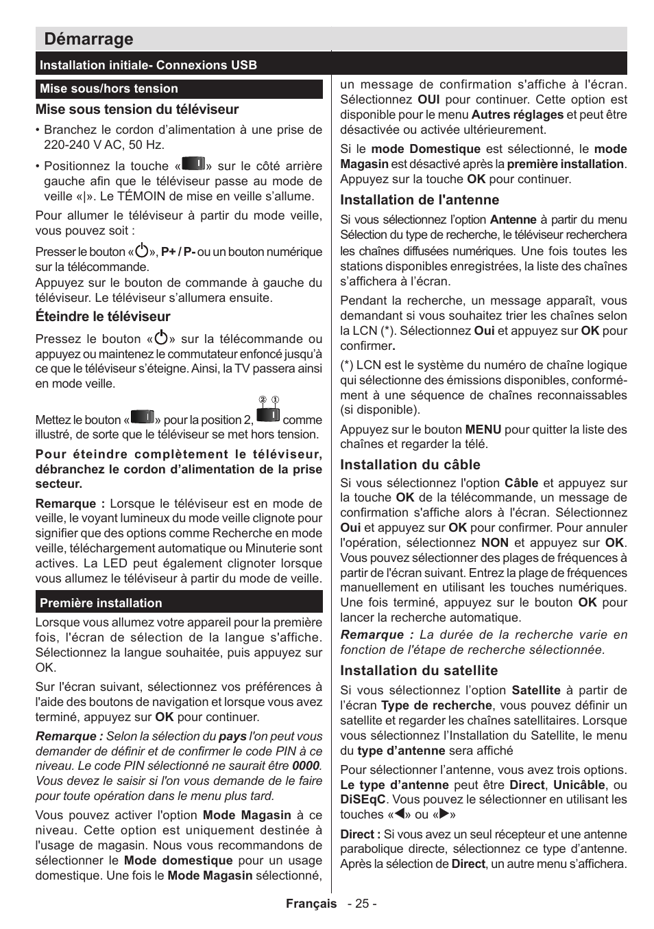 Démarrage | Panasonic TX39AW304 User Manual | Page 26 / 89