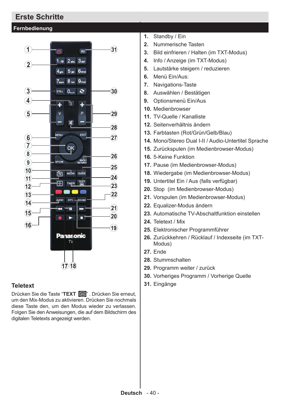 Erste schritte | Panasonic TX39AW304 User Manual | Page 41 / 89