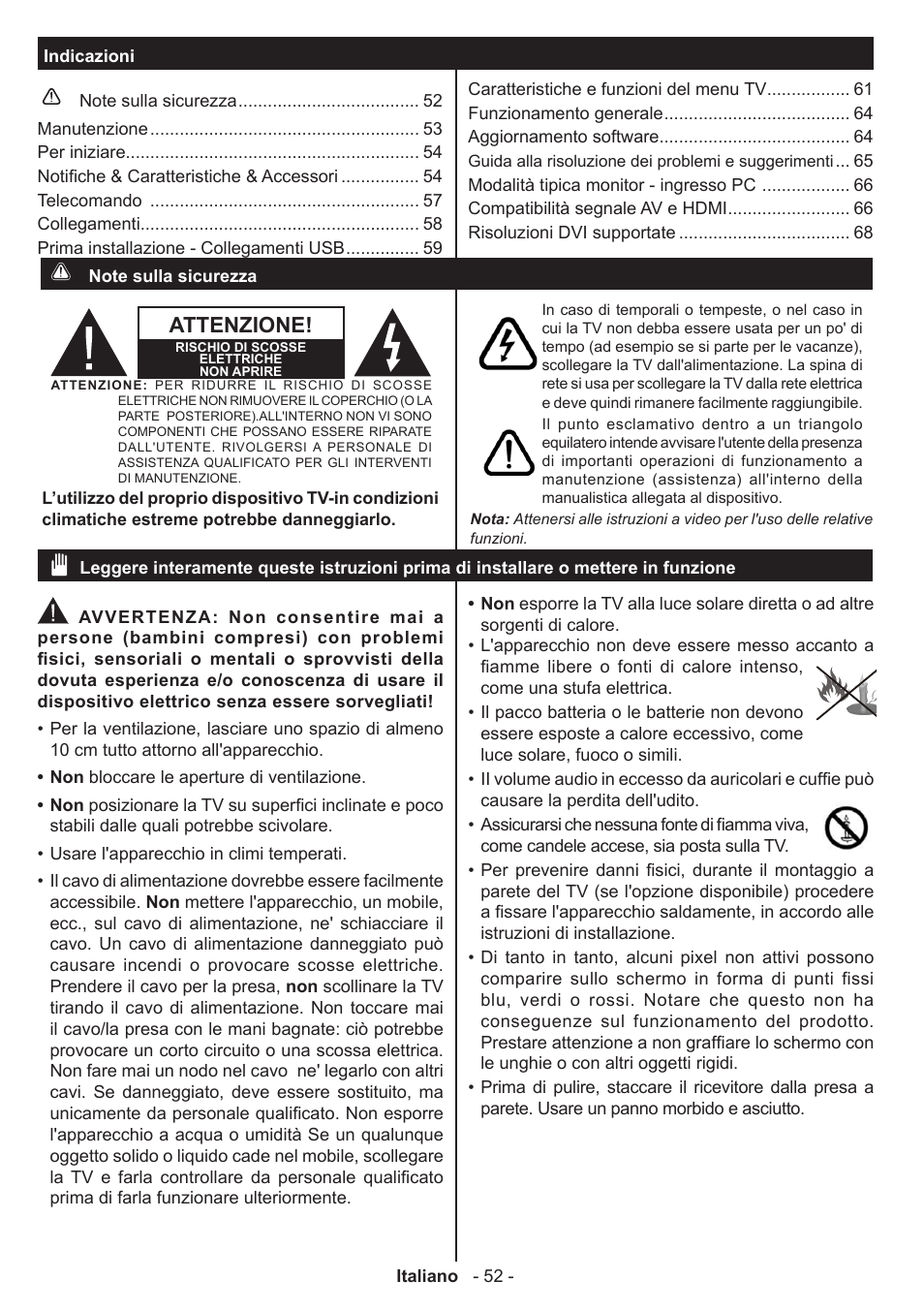 Attenzione | Panasonic TX39AW304 User Manual | Page 53 / 89