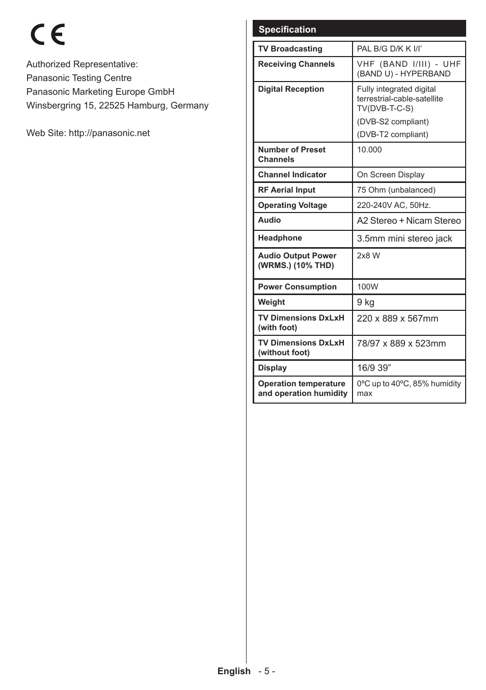 Panasonic TX39AW304 User Manual | Page 6 / 89