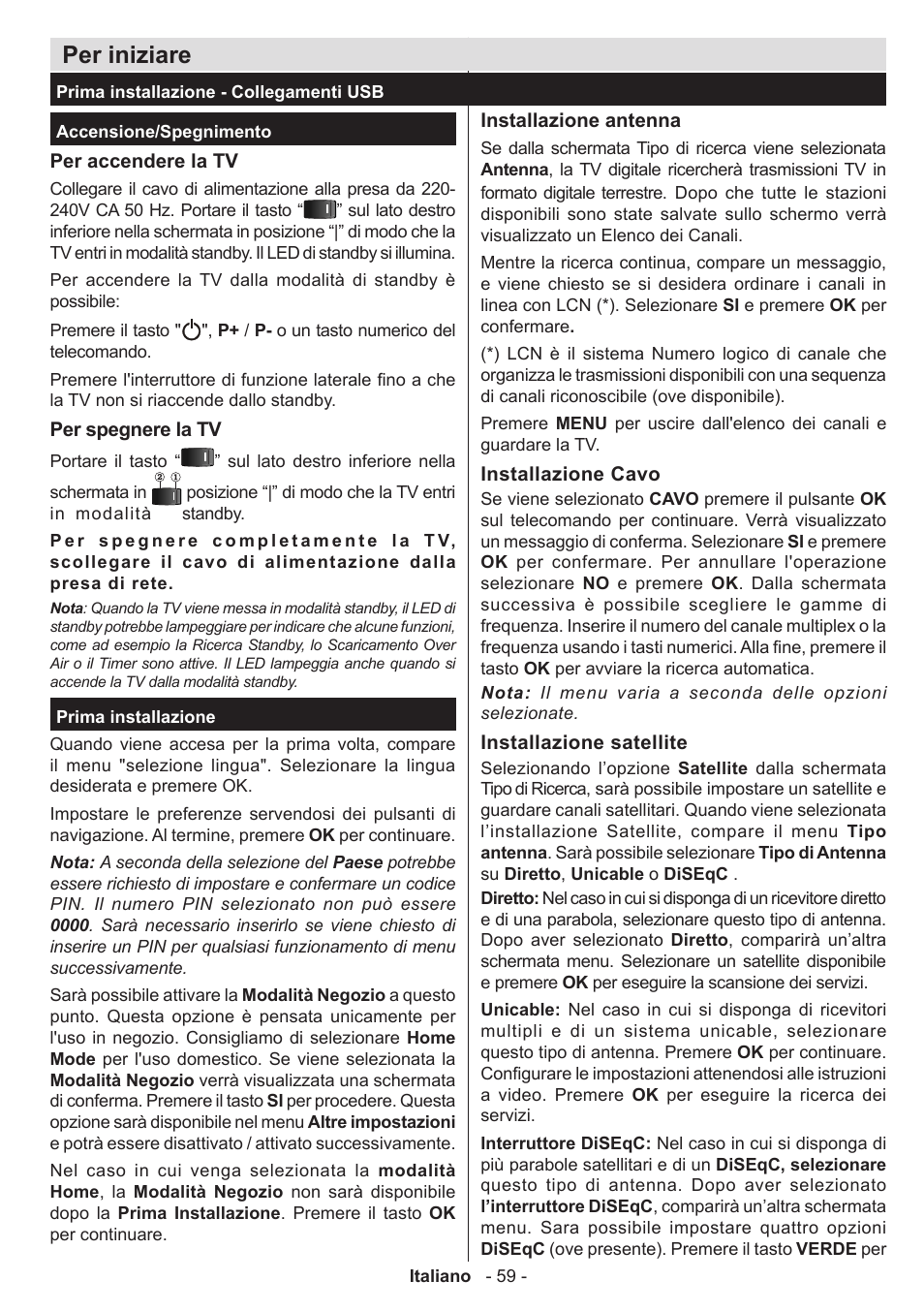 Per iniziare | Panasonic TX39AW304 User Manual | Page 60 / 89