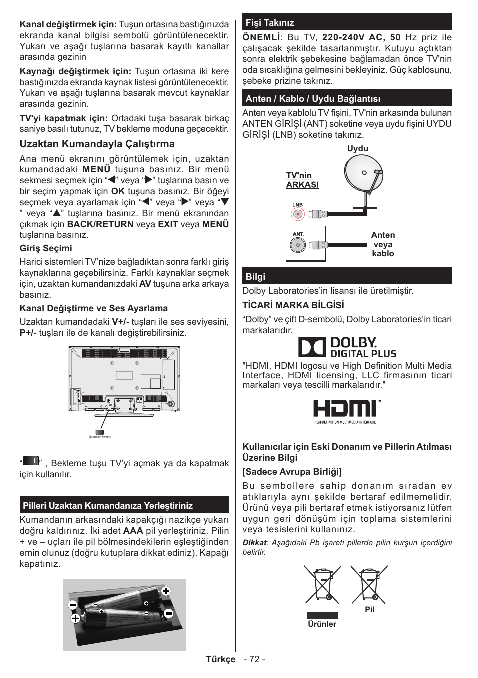 Panasonic TX39AW304 User Manual | Page 73 / 89