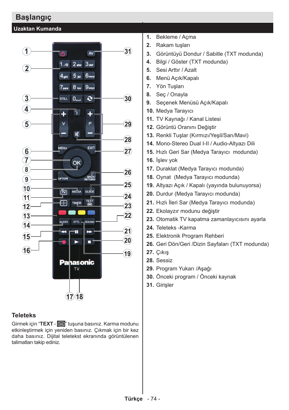 Başlangıç | Panasonic TX39AW304 User Manual | Page 75 / 89
