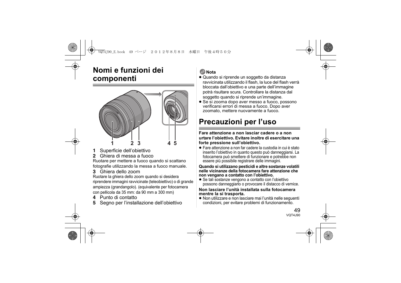 Nomi e funzioni dei componenti, Precauzioni per l’uso | Panasonic HFS45150E User Manual | Page 49 / 72