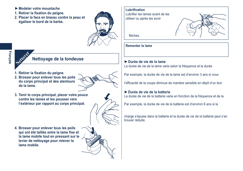 Nettoyer, Nettoyage de la tondeuse | Panasonic ER2061 User Manual | Page 12 / 84