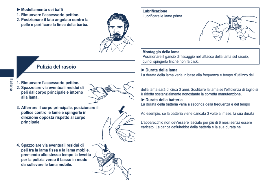 Pulir e, Pulizia del rasoio | Panasonic ER2061 User Manual | Page 16 / 84