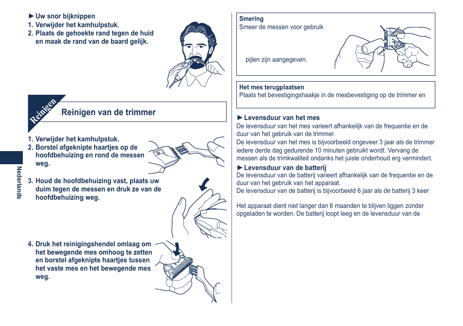 Reinigen, Reinigen van de trimmer | Panasonic ER2061 User Manual | Page 20 / 84