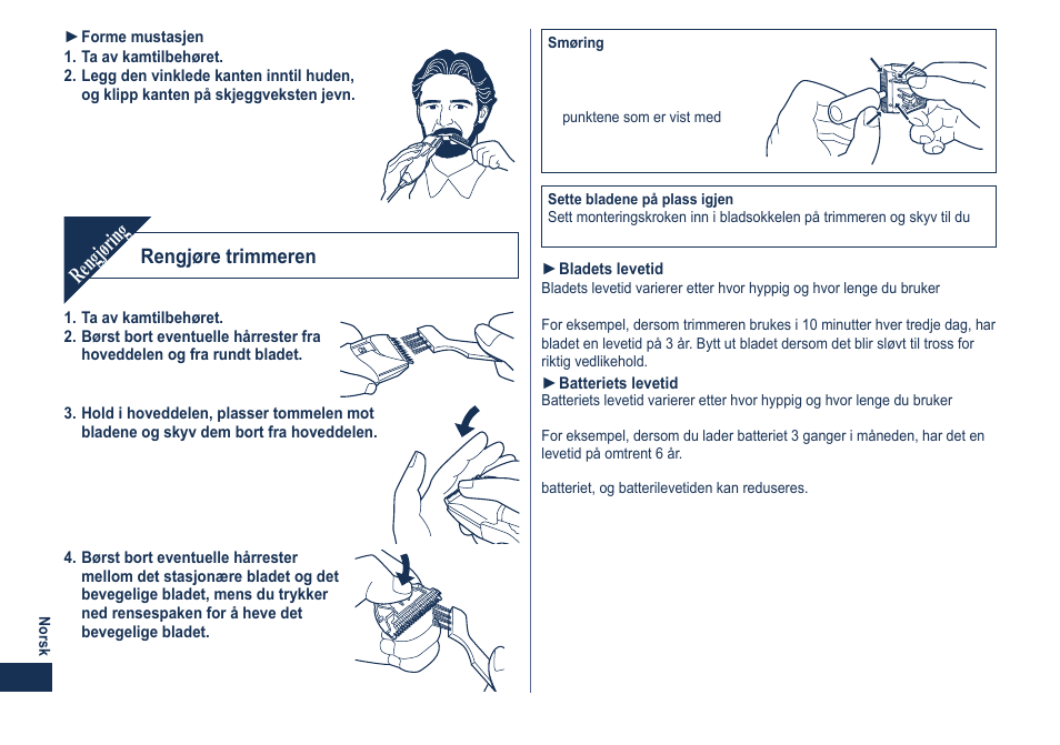 Rengjøring, Rengjøre trimmeren | Panasonic ER2061 User Manual | Page 36 / 84