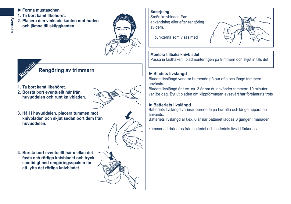 Rengöring, Rengöring av trimmern | Panasonic ER2061 User Manual | Page 40 / 84