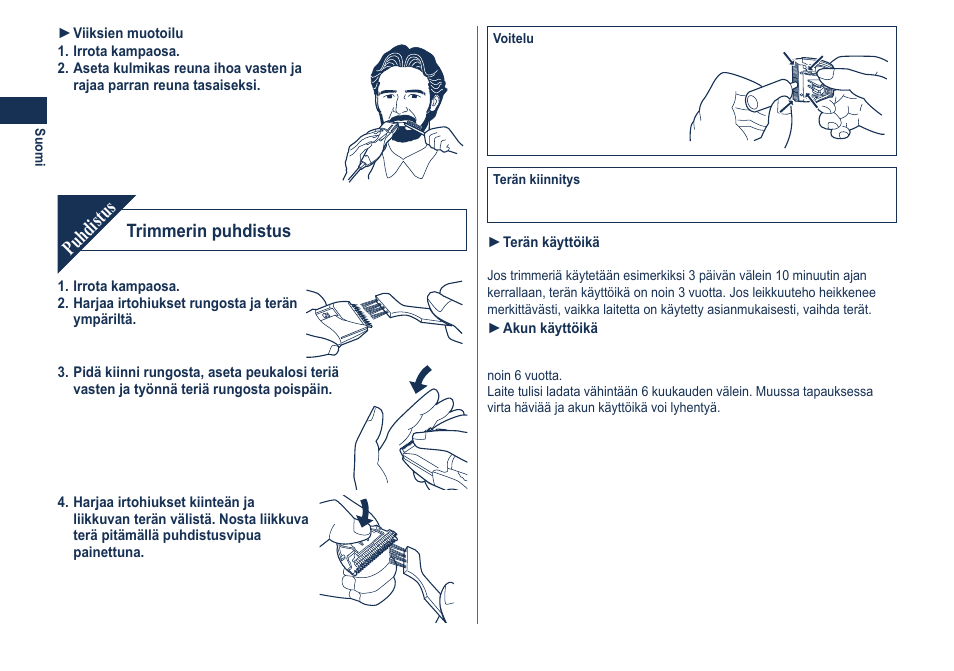 Puhdistus, Trimmerin puhdistus | Panasonic ER2061 User Manual | Page 44 / 84