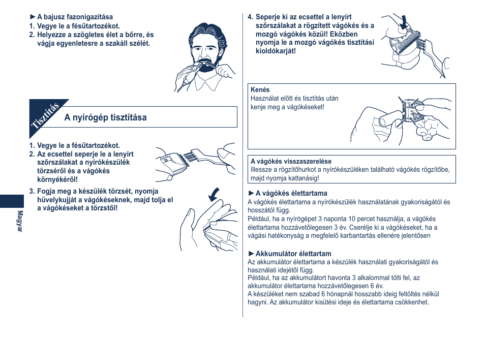 Tisztítás, A nyírógép tisztítása | Panasonic ER2061 User Manual | Page 60 / 84