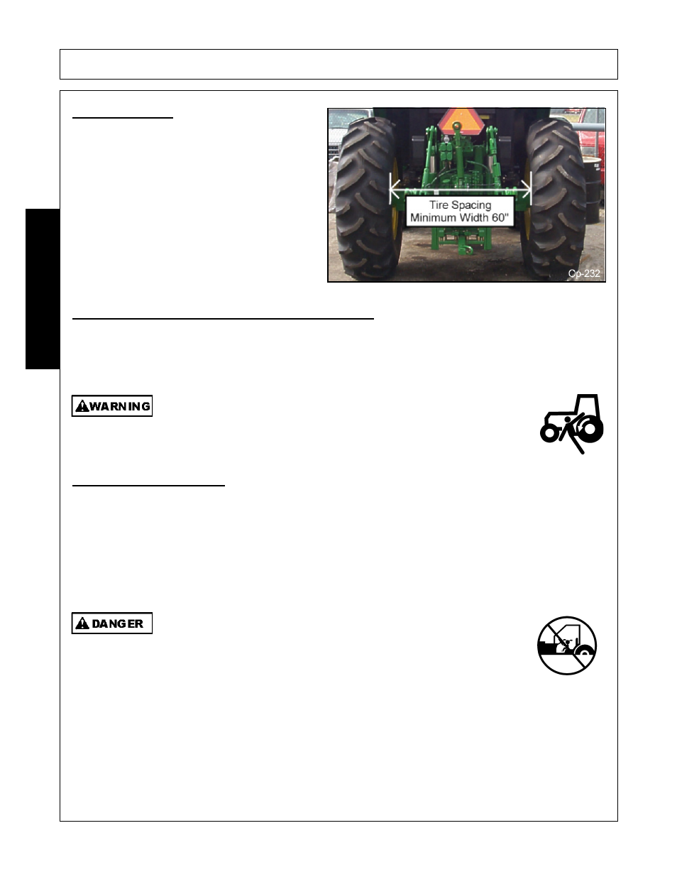 7 tire spacing, Getting on and off the tractor, 1 boarding the tractor | Operation, Opera t ion | Alamo Flex-Wing Mechanical Level Lift Rotary Cutter/Shredder EAGLE 10/15 User Manual | Page 102 / 180