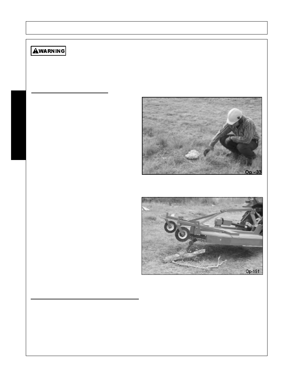 1 foreign debris hazards, 2 bystanders/passersby precautions, Operation | Opera t ion | Alamo Flex-Wing Mechanical Level Lift Rotary Cutter/Shredder EAGLE 10/15 User Manual | Page 128 / 180