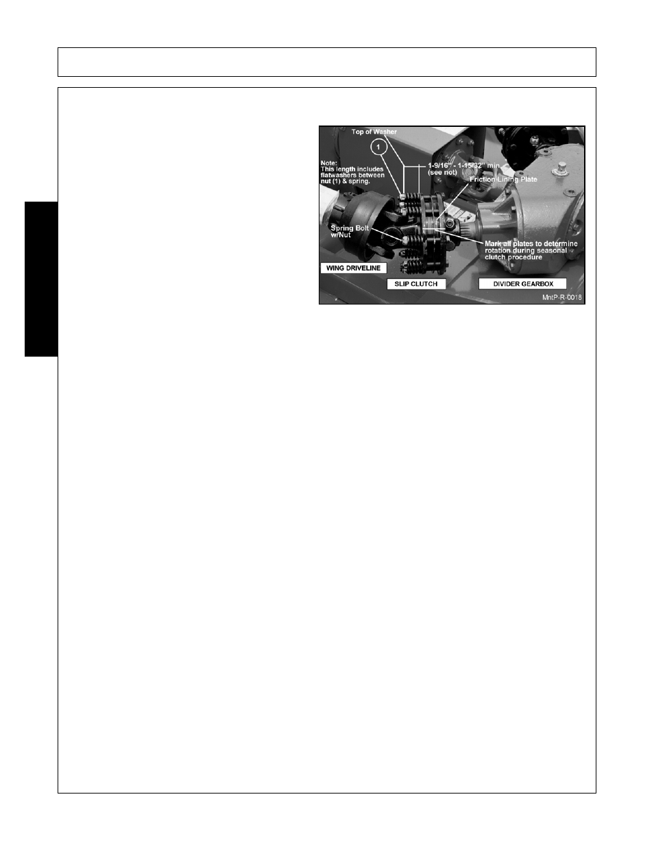 Seasonal clutch maintenance, Mark outer plates as shown in figure mnt- r-0018, Hydraulic hoses | Skid shoes, Maintenance | Alamo Flex-Wing Mechanical Level Lift Rotary Cutter/Shredder EAGLE 10/15 User Manual | Page 162 / 180