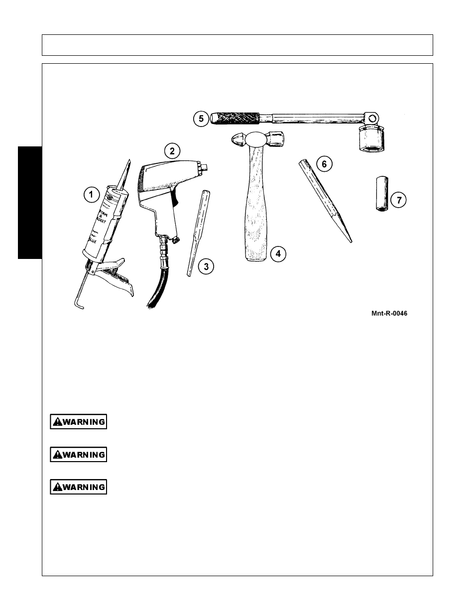 Gearbox tools for disassembly and assembly, Caulking gun w/silicon, Impact wrench6 | Chisel 3/16" wide blade, Ball pin hammer, Torque wrench, 3/16" punch, 10mm, 14mm & 17mm socket, Gearbox tools for disassembly and assembly -20, Maintenance | Alamo Flex-Wing Mechanical Level Lift Rotary Cutter/Shredder EAGLE 10/15 User Manual | Page 164 / 180