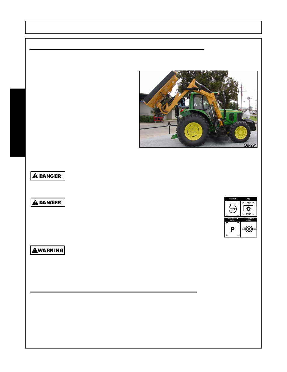 Tractor, boom, and attached head storage, Transporting the tractor and implement, Operation | Opera t ion | Alamo Axtreme 02983328C User Manual | Page 144 / 172