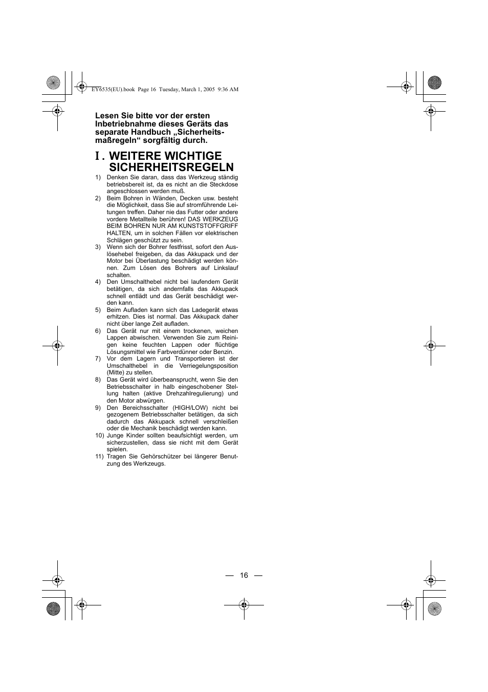 Weitere wichtige sicherheitsregeln | Panasonic EY6535GQW User Manual | Page 16 / 88