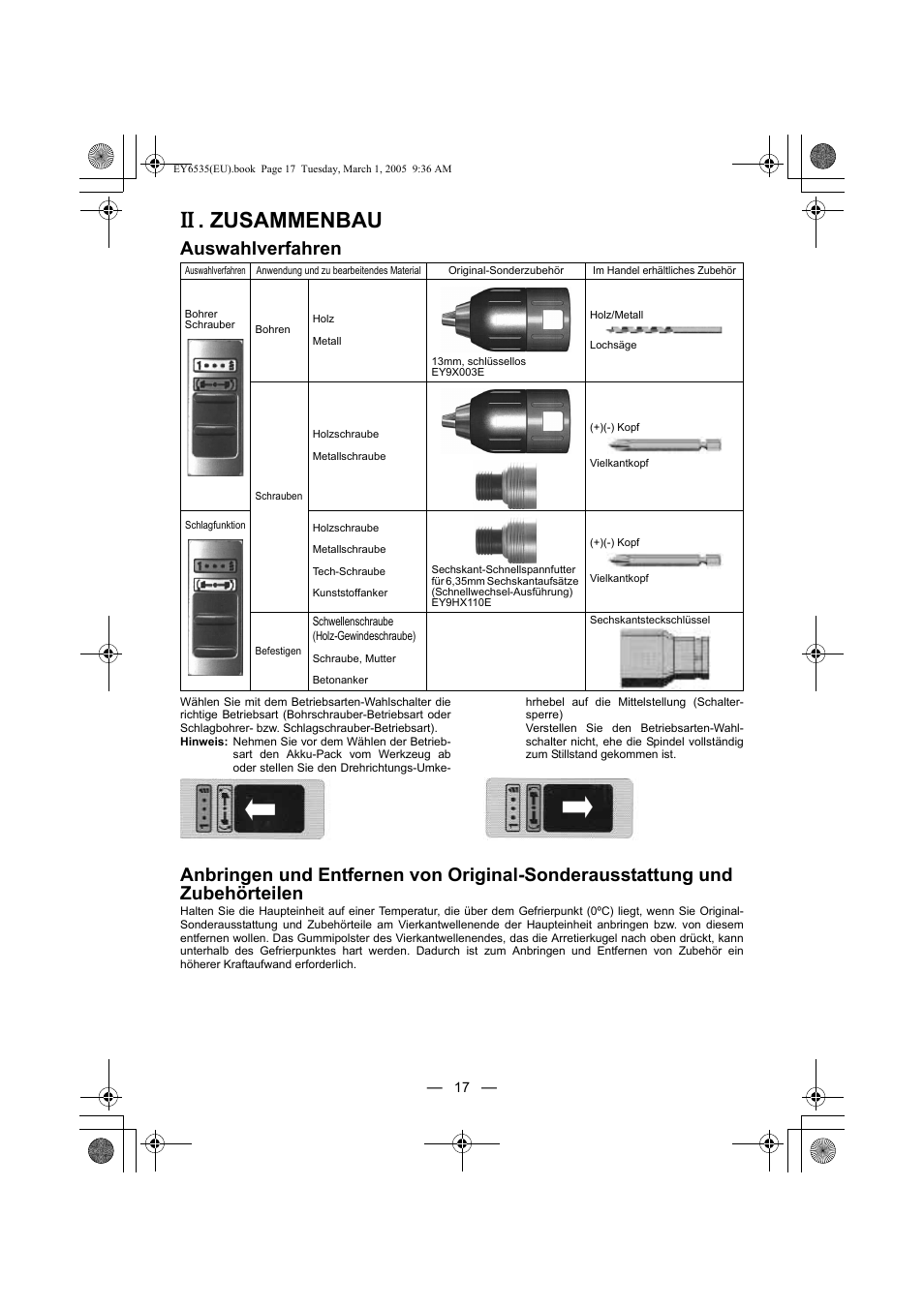 Zusammenbau, Auswahlverfahren | Panasonic EY6535GQW User Manual | Page 17 / 88