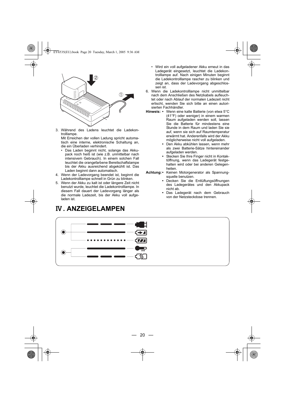 Anzeigelampen | Panasonic EY6535GQW User Manual | Page 20 / 88