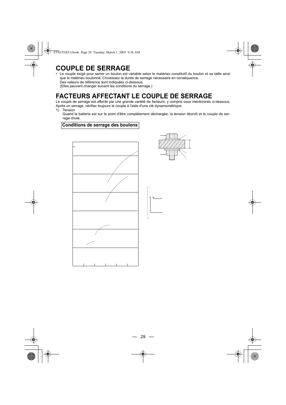 Couple de serrage, Facteurs affectant le couple de serrage | Panasonic EY6535GQW User Manual | Page 29 / 88