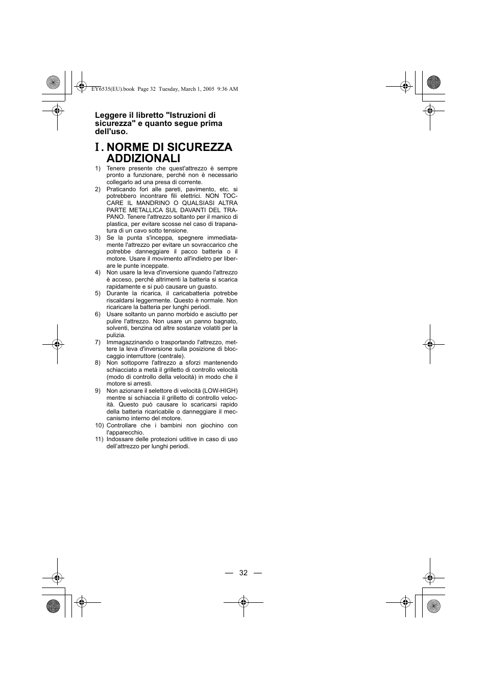 Norme di sicurezza addizionali | Panasonic EY6535GQW User Manual | Page 32 / 88