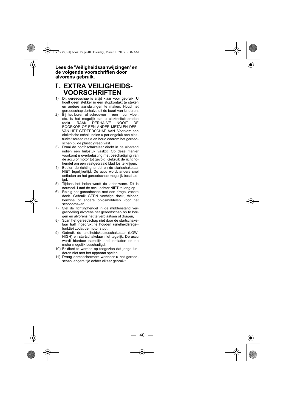 Extra veiligheids- voorschriften | Panasonic EY6535GQW User Manual | Page 40 / 88