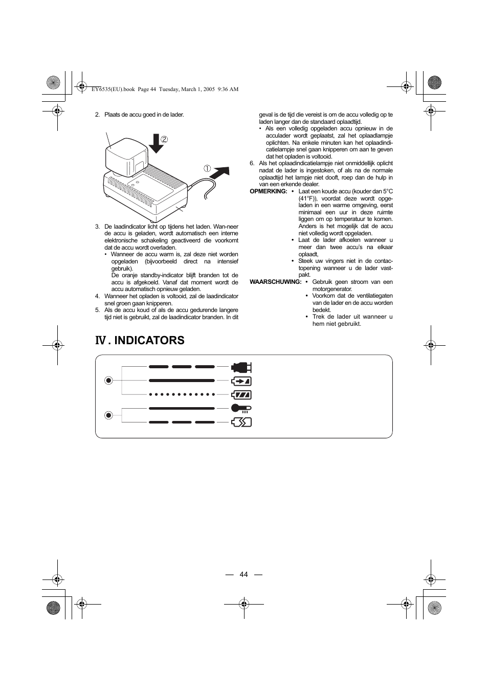 Indicators | Panasonic EY6535GQW User Manual | Page 44 / 88