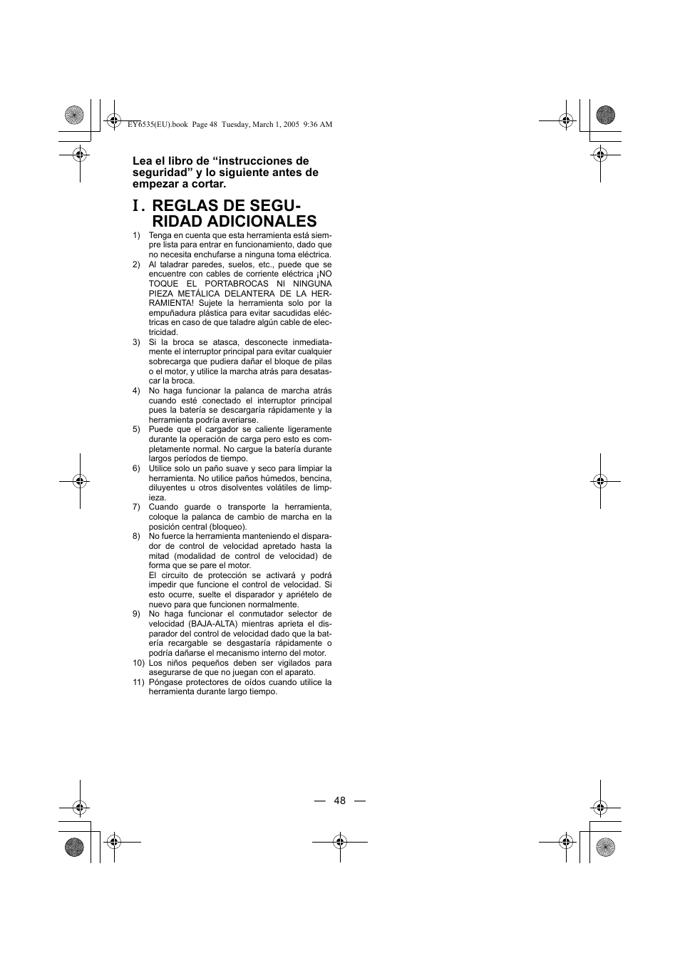 Reglas de segu- ridad adicionales | Panasonic EY6535GQW User Manual | Page 48 / 88