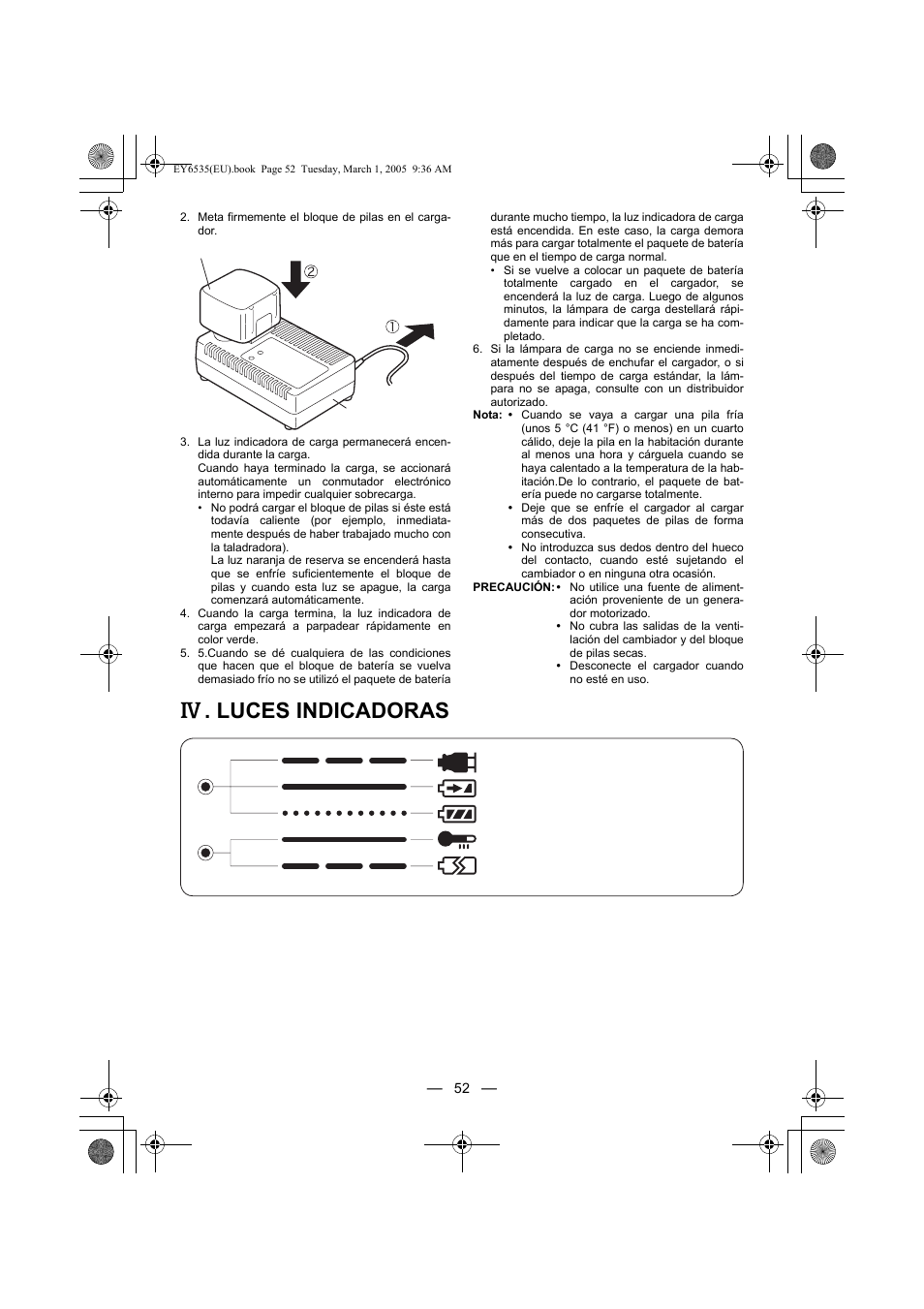Luces indicadoras | Panasonic EY6535GQW User Manual | Page 52 / 88