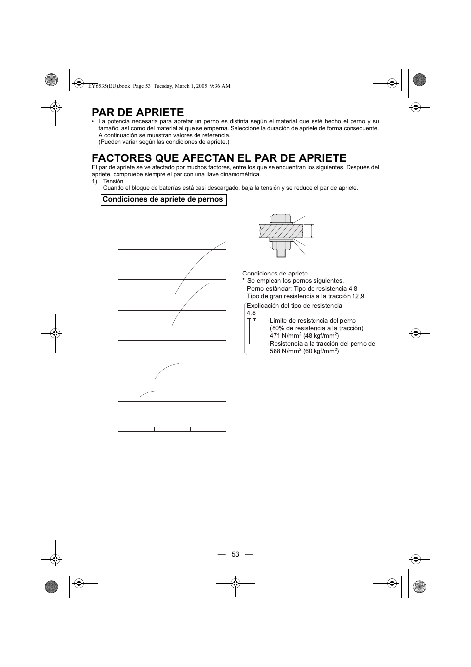 Par de apriete, Factores que afectan el par de apriete | Panasonic EY6535GQW User Manual | Page 53 / 88