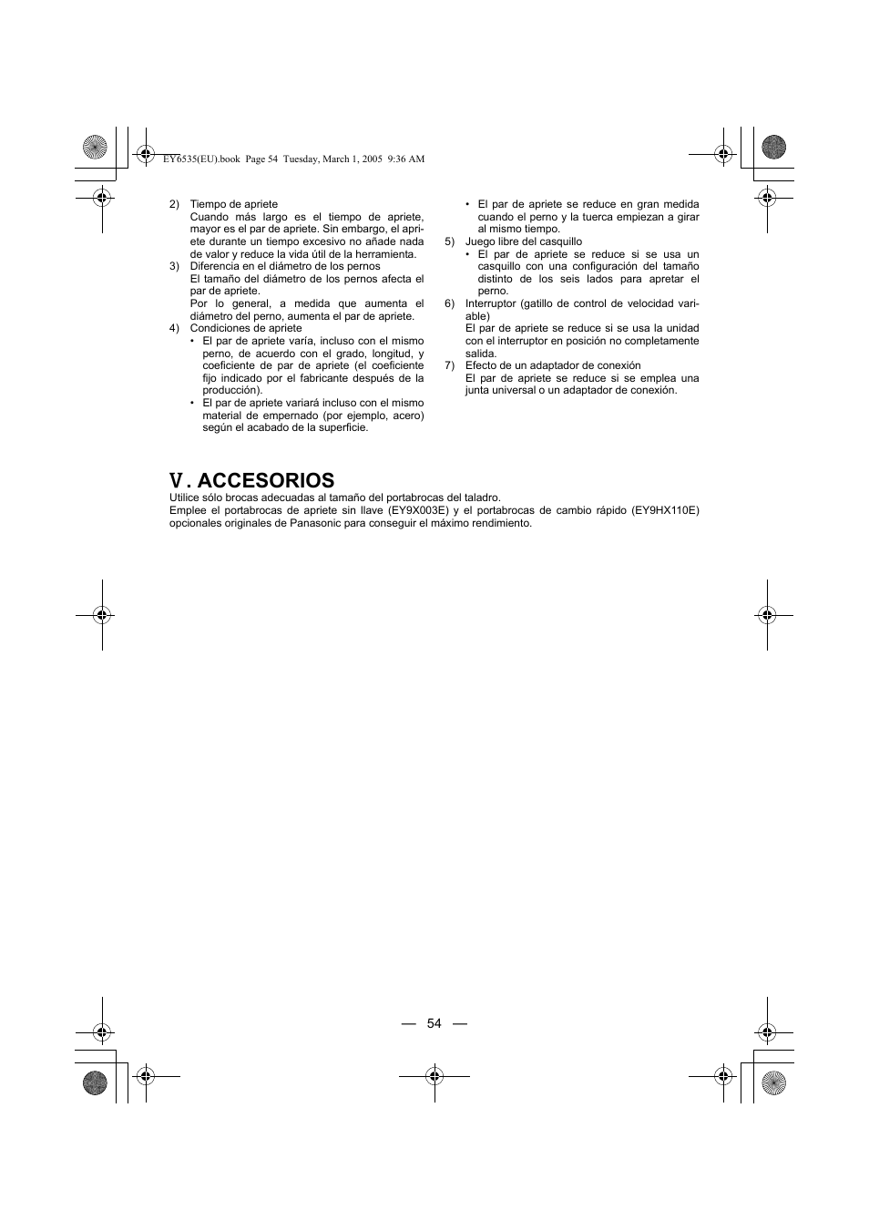 Accesorios | Panasonic EY6535GQW User Manual | Page 54 / 88